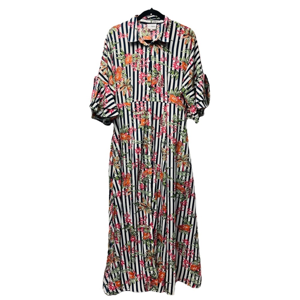 Love + Harmony L Floral Maxi Dress Flowy Boho Coastal Beachy Tropical Resort 90s